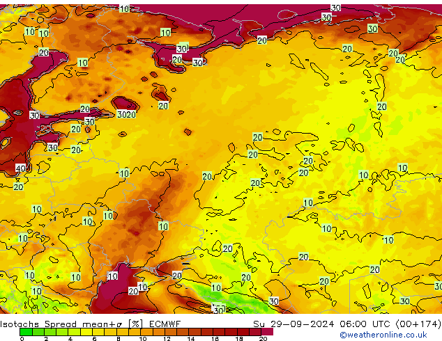 Isotachen Spread ECMWF So 29.09.2024 06 UTC