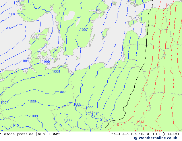 Atmosférický tlak ECMWF Út 24.09.2024 00 UTC