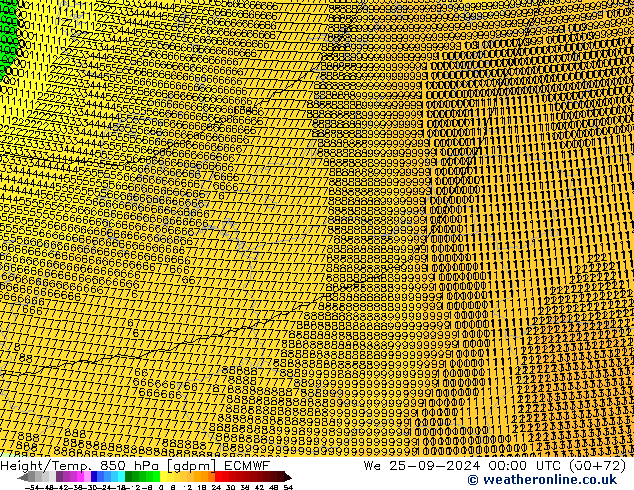 Height/Temp. 850 hPa ECMWF We 25.09.2024 00 UTC