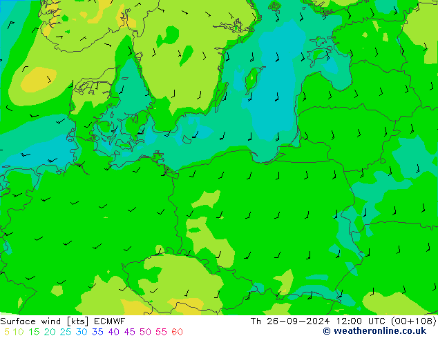 Wind 10 m ECMWF do 26.09.2024 12 UTC