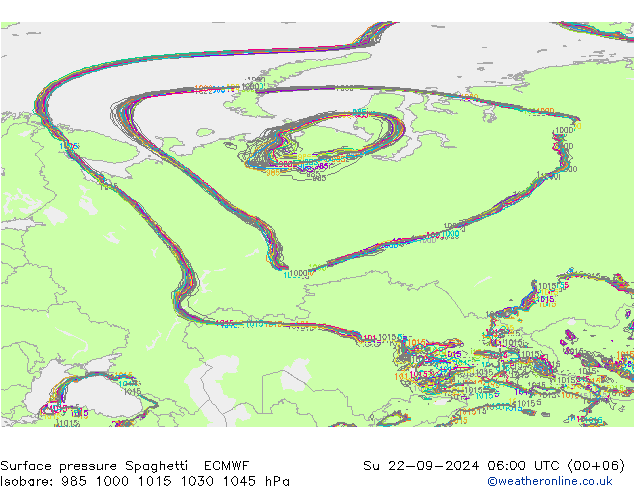 Surface pressure Spaghetti ECMWF Su 22.09.2024 06 UTC