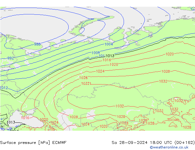 Pressione al suolo ECMWF sab 28.09.2024 18 UTC