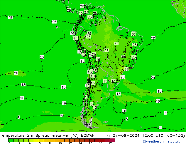 Temperaturkarte Spread ECMWF Fr 27.09.2024 12 UTC