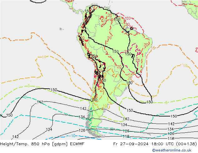 Height/Temp. 850 hPa ECMWF Fr 27.09.2024 18 UTC