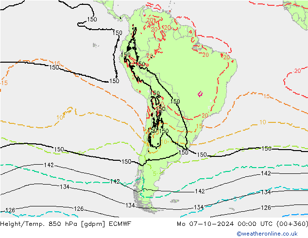 Géop./Temp. 850 hPa ECMWF lun 07.10.2024 00 UTC