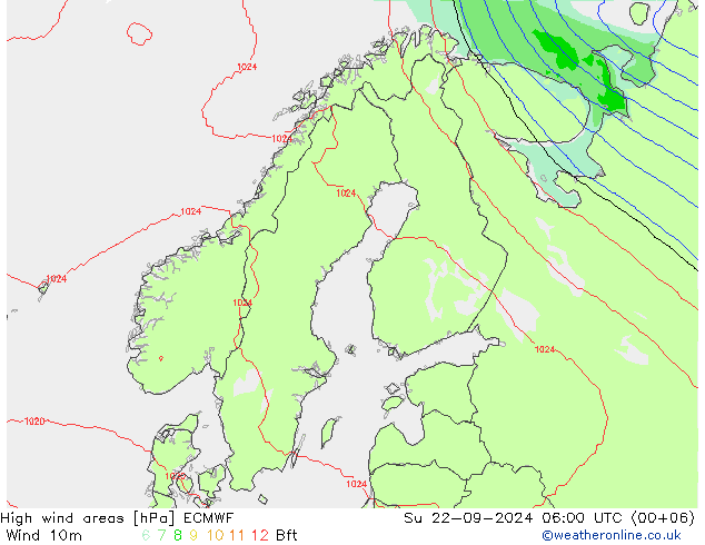 High wind areas ECMWF dom 22.09.2024 06 UTC