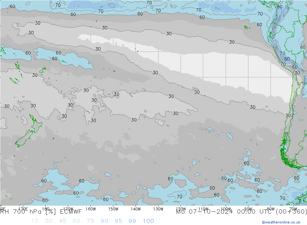 RH 700 hPa ECMWF Mo 07.10.2024 00 UTC