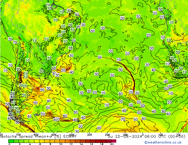 Isotachen Spread ECMWF zo 22.09.2024 06 UTC