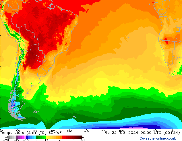 Temperature (2m) ECMWF Mo 23.09.2024 00 UTC