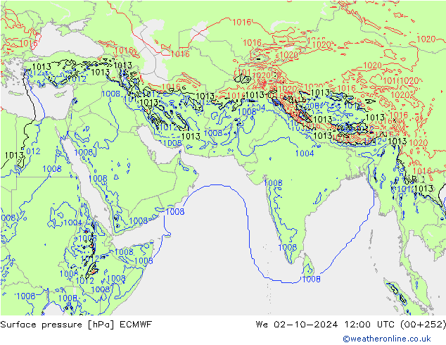 地面气压 ECMWF 星期三 02.10.2024 12 UTC