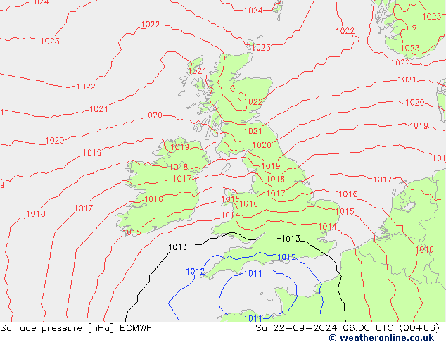 Atmosférický tlak ECMWF Ne 22.09.2024 06 UTC