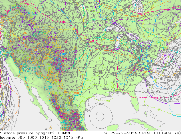 Surface pressure Spaghetti ECMWF Su 29.09.2024 06 UTC