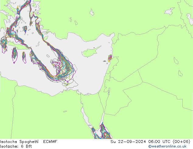 Isotachs Spaghetti ECMWF Su 22.09.2024 06 UTC