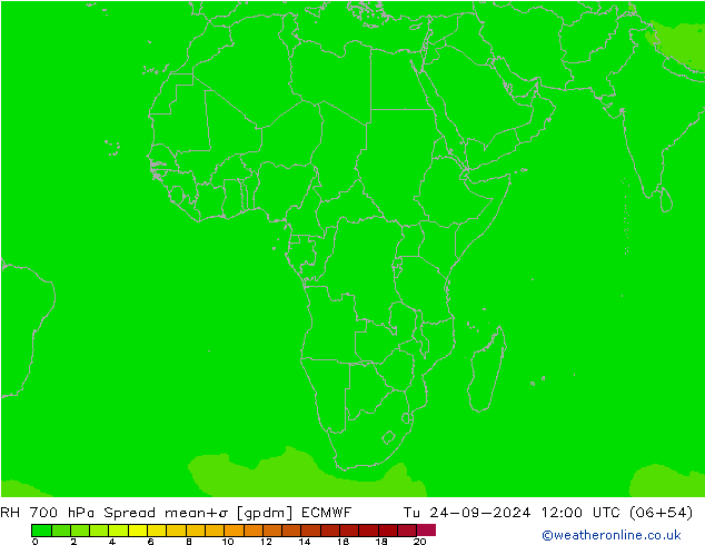 RH 700 hPa Spread ECMWF Ter 24.09.2024 12 UTC