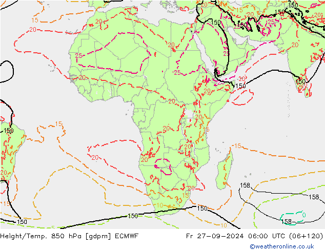 Height/Temp. 850 hPa ECMWF Fr 27.09.2024 06 UTC