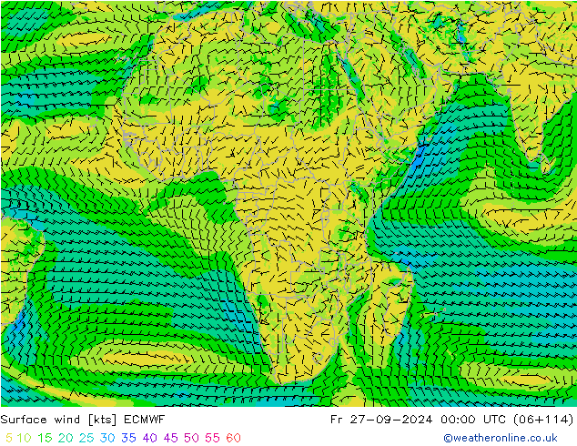 Viento 10 m ECMWF vie 27.09.2024 00 UTC