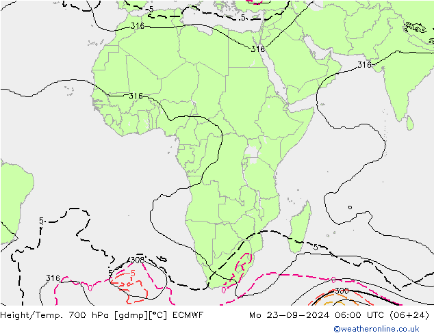 Hoogte/Temp. 700 hPa ECMWF ma 23.09.2024 06 UTC