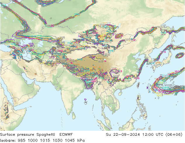 Luchtdruk op zeeniveau Spaghetti ECMWF zo 22.09.2024 12 UTC