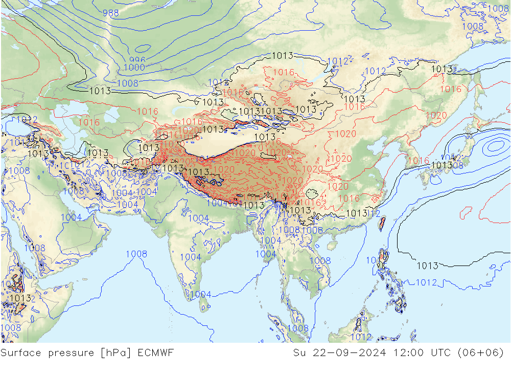 Luchtdruk (Grond) ECMWF zo 22.09.2024 12 UTC