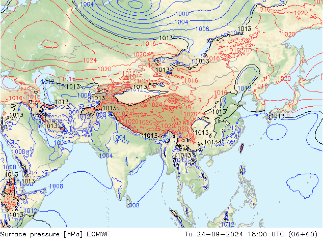 Surface pressure ECMWF Tu 24.09.2024 18 UTC