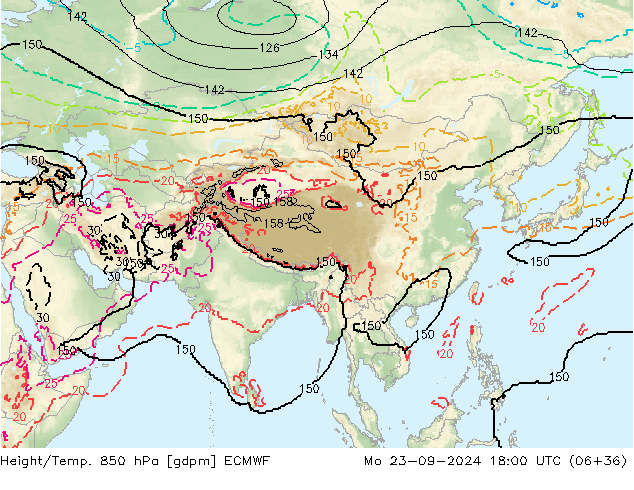 Hoogte/Temp. 850 hPa ECMWF ma 23.09.2024 18 UTC