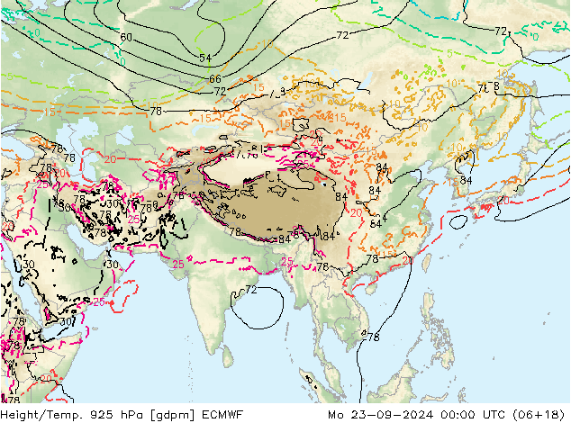 Height/Temp. 925 hPa ECMWF Mo 23.09.2024 00 UTC