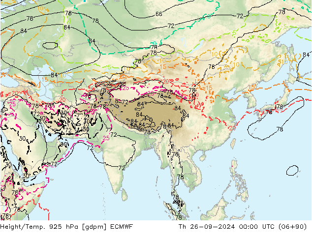 Geop./Temp. 925 hPa ECMWF jue 26.09.2024 00 UTC