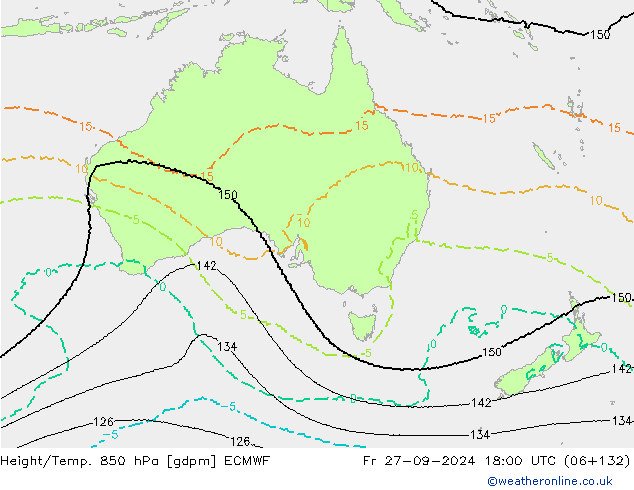 Height/Temp. 850 hPa ECMWF Fr 27.09.2024 18 UTC