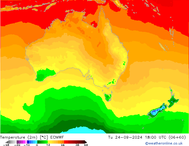 Temperatura (2m) ECMWF mar 24.09.2024 18 UTC