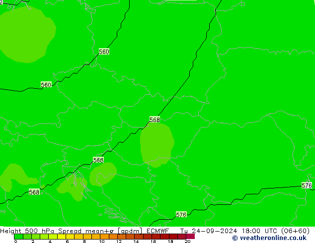 Height 500 hPa Spread ECMWF Út 24.09.2024 18 UTC