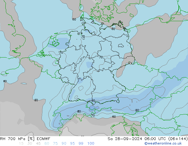 RH 700 hPa ECMWF Sa 28.09.2024 06 UTC