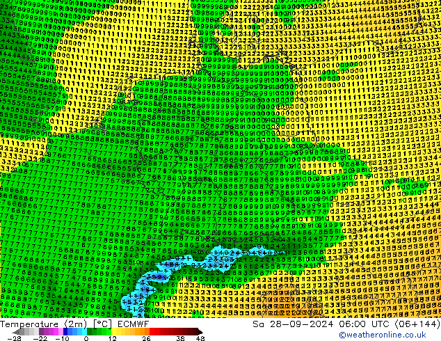 Temperature (2m) ECMWF So 28.09.2024 06 UTC