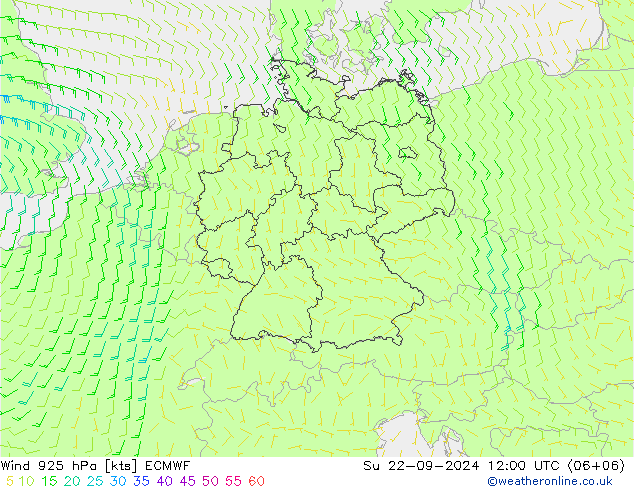 Wind 925 hPa ECMWF Su 22.09.2024 12 UTC