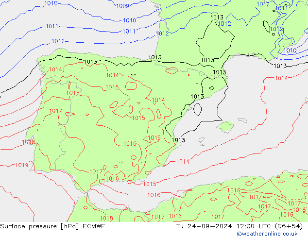 Surface pressure ECMWF Tu 24.09.2024 12 UTC