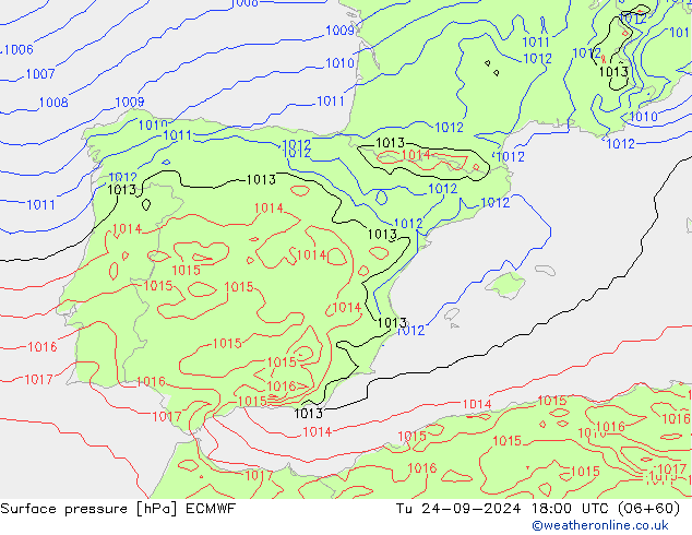 Surface pressure ECMWF Tu 24.09.2024 18 UTC