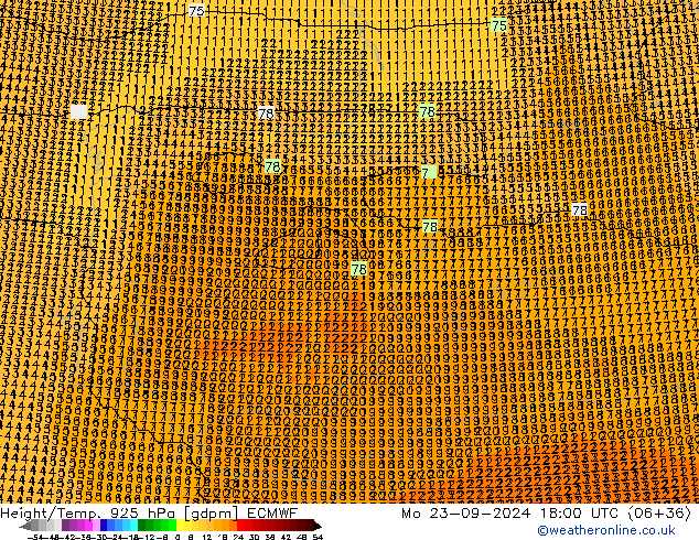 Height/Temp. 925 hPa ECMWF lun 23.09.2024 18 UTC