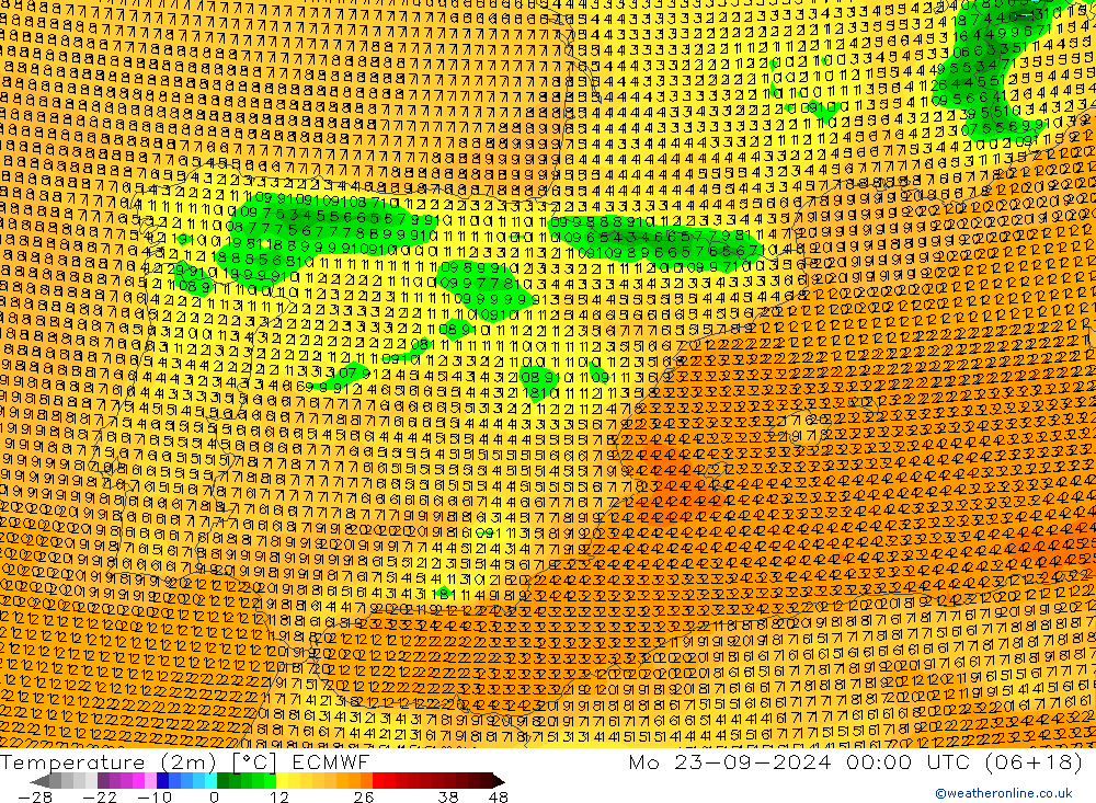 карта температуры ECMWF пн 23.09.2024 00 UTC