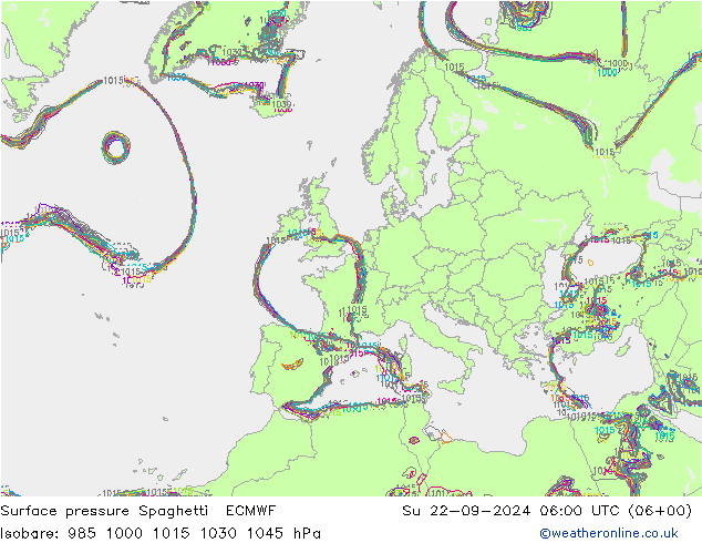 приземное давление Spaghetti ECMWF Вс 22.09.2024 06 UTC