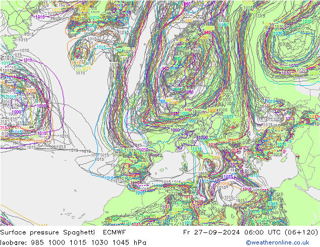 Surface pressure Spaghetti ECMWF Fr 27.09.2024 06 UTC