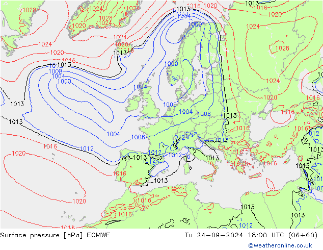 приземное давление ECMWF вт 24.09.2024 18 UTC