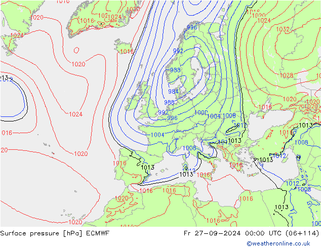 Atmosférický tlak ECMWF Pá 27.09.2024 00 UTC