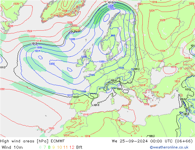 Windvelden ECMWF wo 25.09.2024 00 UTC