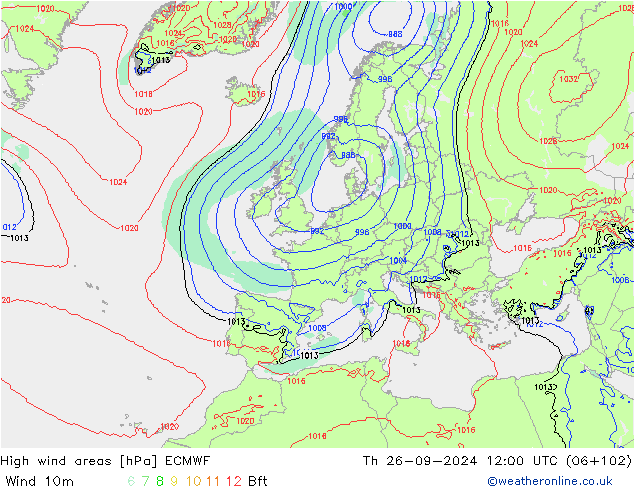 Izotacha ECMWF czw. 26.09.2024 12 UTC