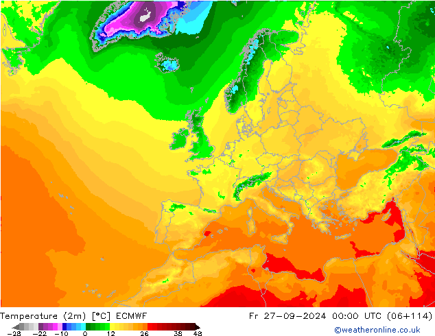 Temperature (2m) ECMWF Pá 27.09.2024 00 UTC