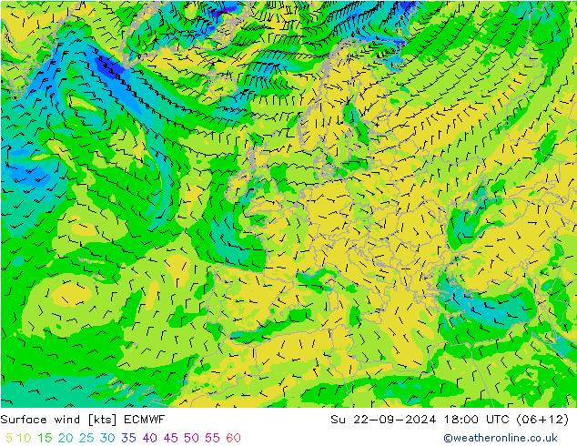 Surface wind ECMWF Su 22.09.2024 18 UTC