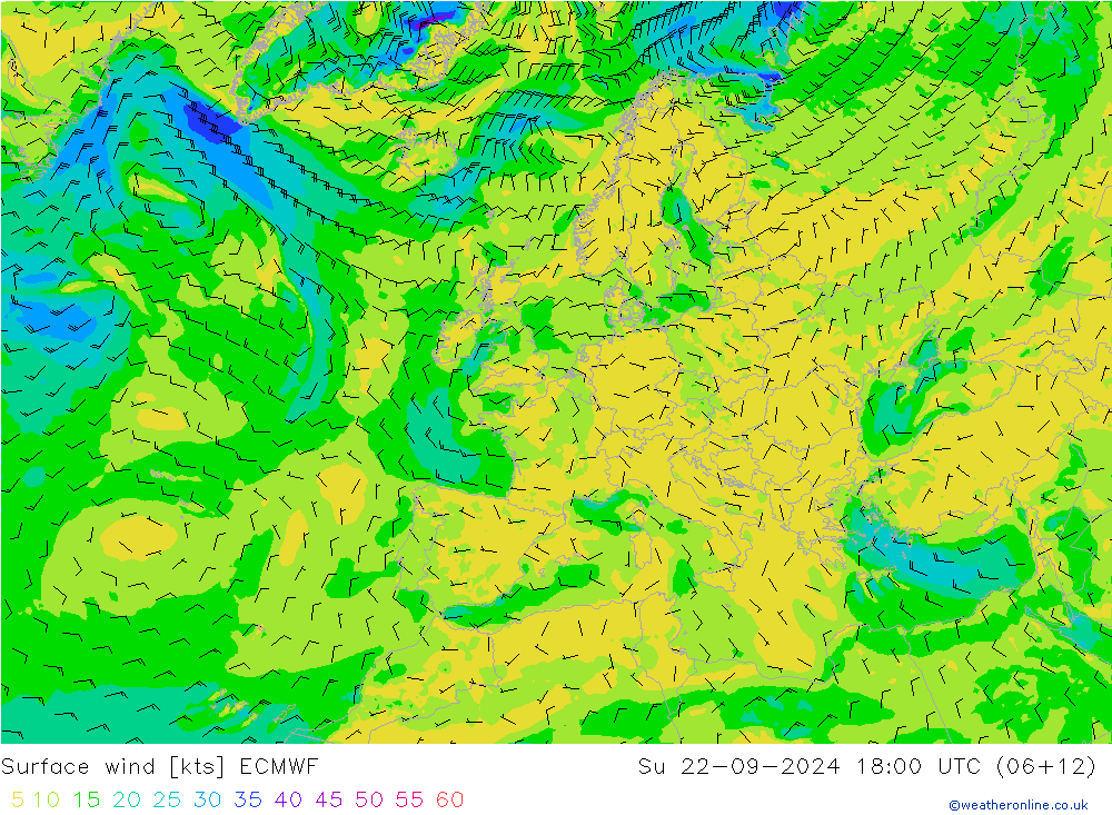 Surface wind ECMWF Su 22.09.2024 18 UTC