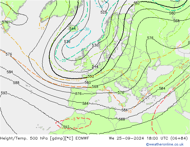 Height/Temp. 500 hPa ECMWF Qua 25.09.2024 18 UTC