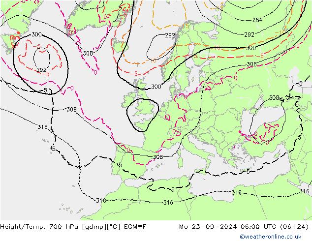 Height/Temp. 700 hPa ECMWF Mo 23.09.2024 06 UTC