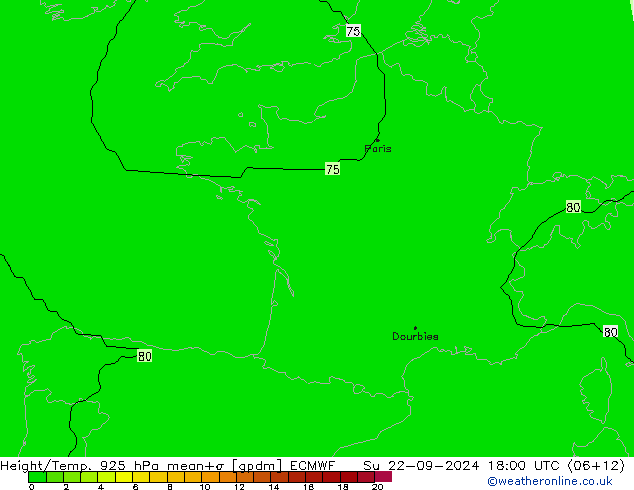 Height/Temp. 925 hPa ECMWF So 22.09.2024 18 UTC