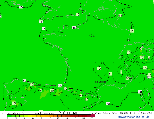 Temperaturkarte Spread ECMWF Mo 23.09.2024 06 UTC